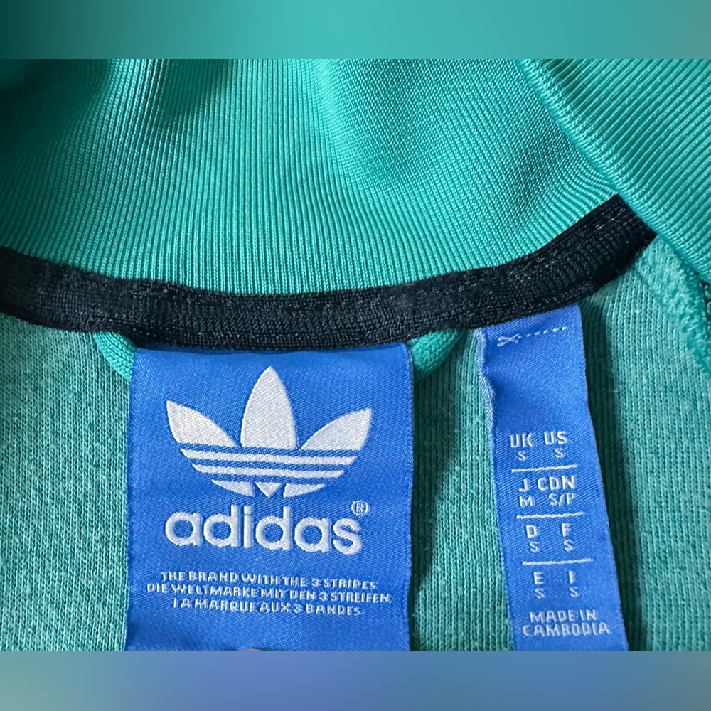 Adidas Turquoise Zip-Up Jacket with Black Stripes Size Small - Picture 8 of 14